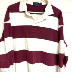 Polo Ralph Lauren - Maroon & White Stipe Rugby Polo - XXL